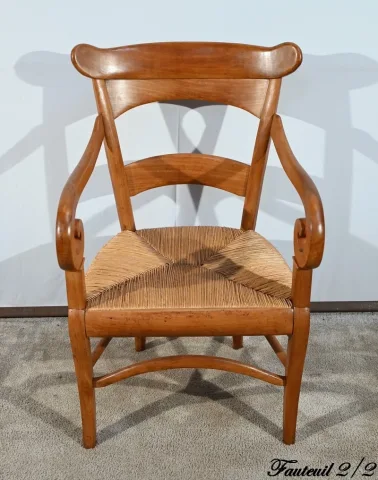 Paire de Fauteuils de Propriété en Merisier Massif, époque Restauration – 1ère Partie XIXe