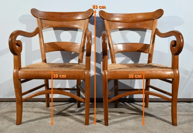Paire de Fauteuils de Propriété en Merisier Massif, époque Restauration – 1ère Partie XIXe