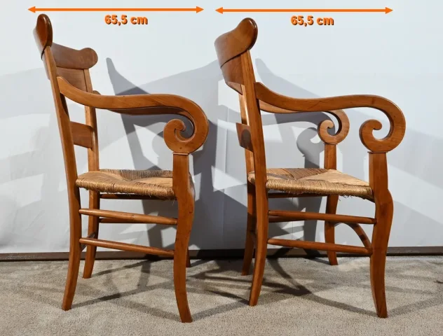 Paire de Fauteuils de Propriété en Merisier Massif, époque Restauration – 1ère Partie XIXe