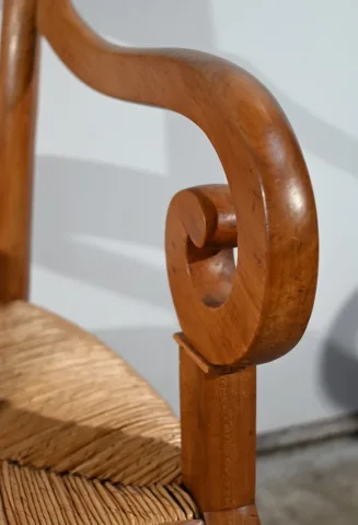 Paire de Fauteuils de Propriété en Merisier Massif, époque Restauration – 1ère Partie XIXe