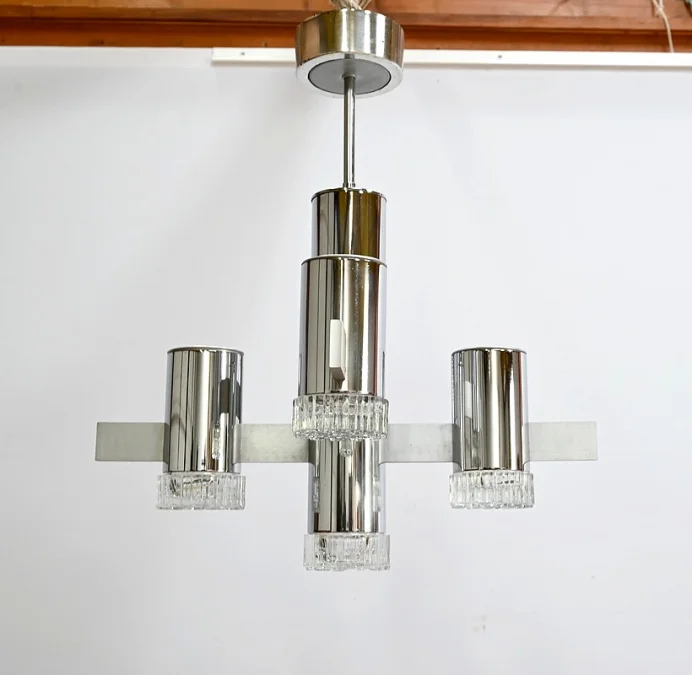 Lustre Moderniste à 5 bras de lumière, Gaetano Sciolari, Italie – 1960