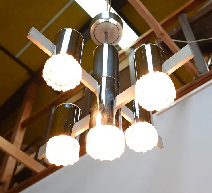 Lustre Moderniste à 5 bras de lumière, Gaetano Sciolari, Italie – 1960