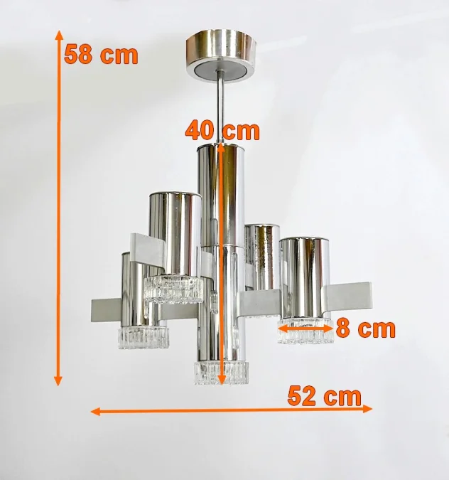 Lustre Moderniste à 5 bras de lumière, Gaetano Sciolari, Italie – 1960
