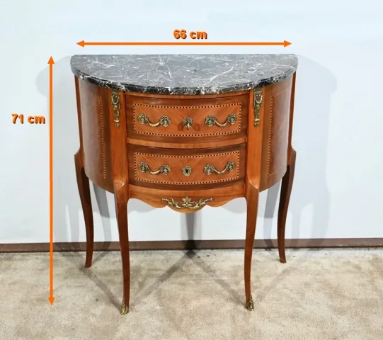 Petite Commode Demi-Lune en Bois de Rose, style Transition Louis XV/Louis XVI – 1ère Partie XXe
