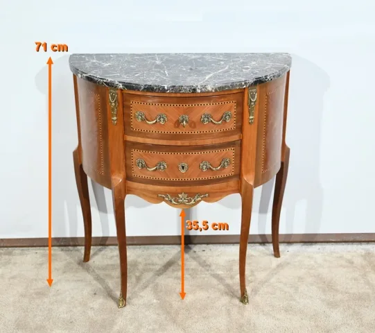 Petite Commode Demi-Lune en Bois de Rose, style Transition Louis XV/Louis XVI – 1ère Partie XXe