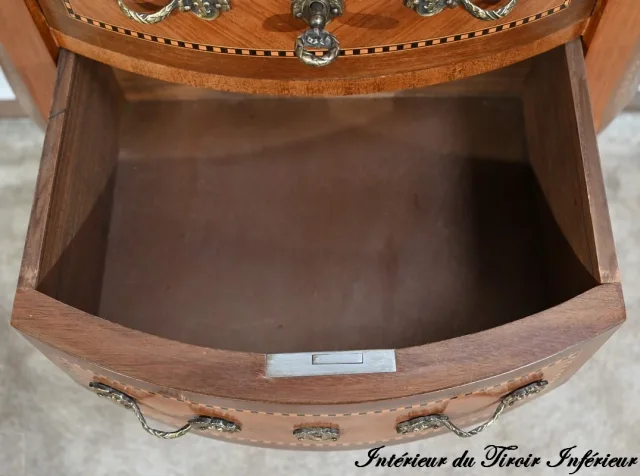 Petite Commode Demi-Lune en Bois de Rose, style Transition Louis XV/Louis XVI – 1ère Partie XXe