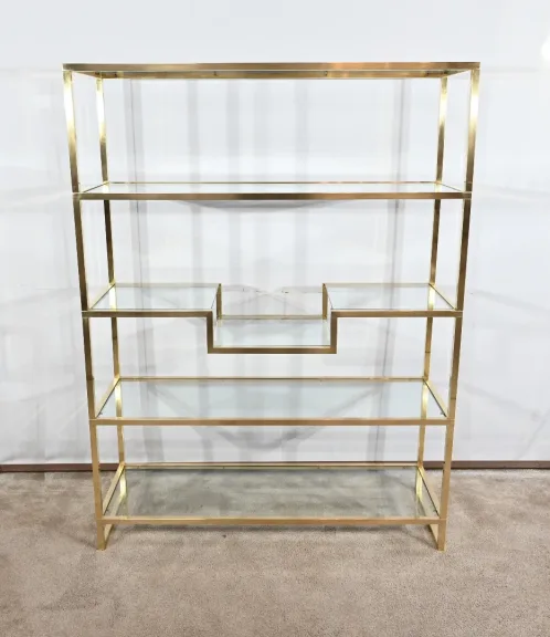 Étagères 5 niveaux en Verre et Laiton, goût Vandel – 1970