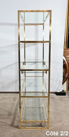 Étagères 5 niveaux en Verre et Laiton, goût Vandel – 1970