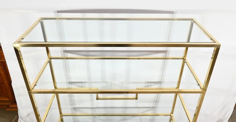 Étagères 5 niveaux en Verre et Laiton, goût Vandel – 1970