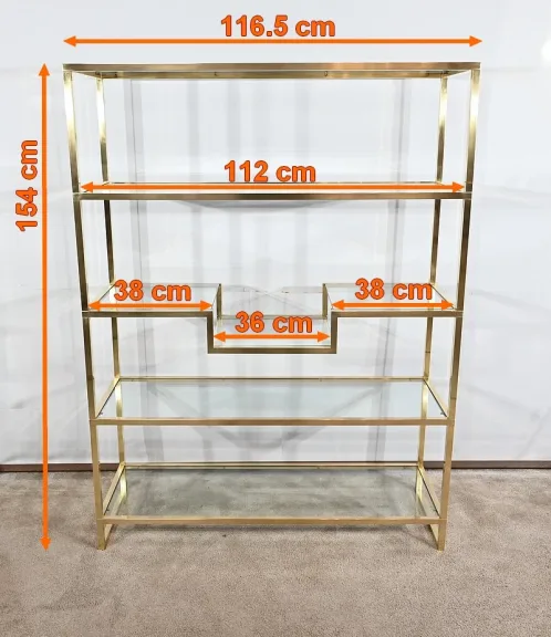 Étagères 5 niveaux en Verre et Laiton, goût Vandel – 1970