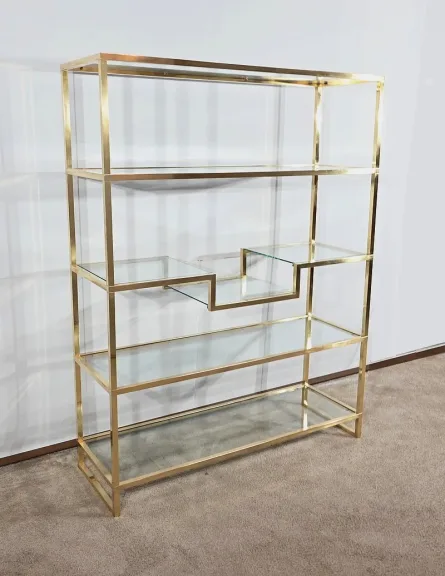 Étagères 5 niveaux en Verre et Laiton, goût Vandel – 1970