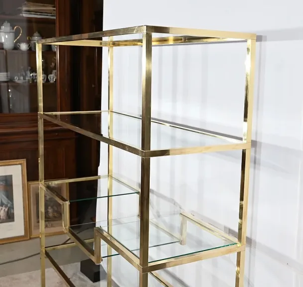 Étagères 5 niveaux en Verre et Laiton, goût Vandel – 1970