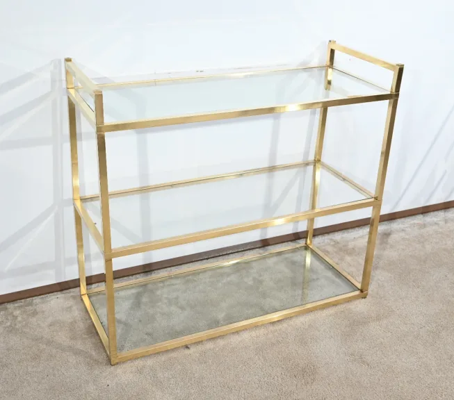 Étagère 3 Niveaux en Laiton et Verre, goût Vandel - 1970