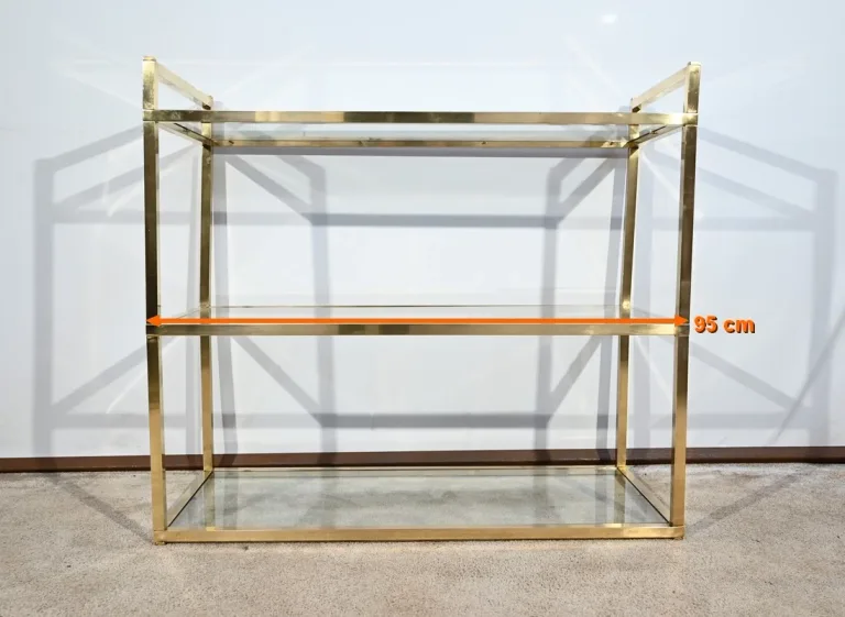 Étagère 3 Niveaux en Laiton et Verre, goût Vandel - 1970