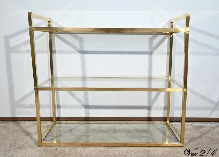Étagère 3 Niveaux en Laiton et Verre, goût Vandel - 1970