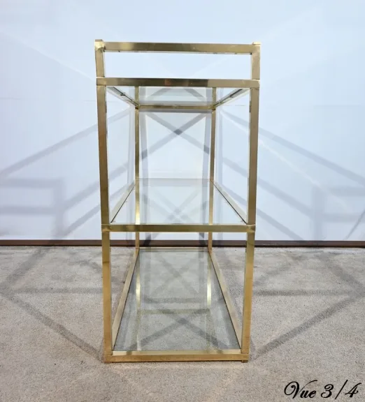Étagère 3 Niveaux en Laiton et Verre, goût Vandel - 1970