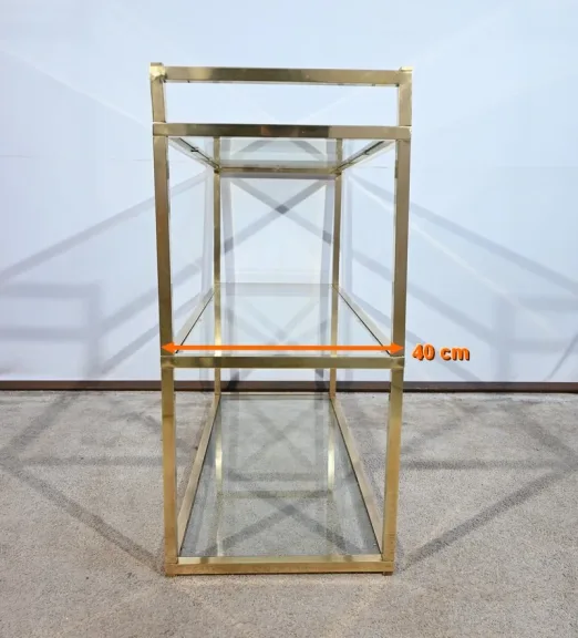 Étagère 3 Niveaux en Laiton et Verre, goût Vandel - 1970