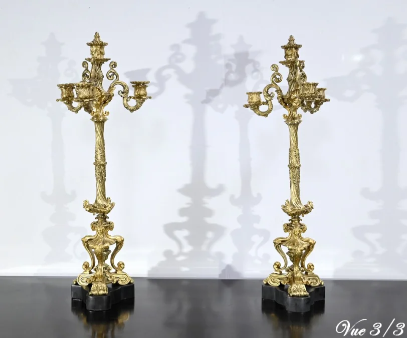 Paire de Candélabres en Bronze Doré, époque Restauration – Début XIXe