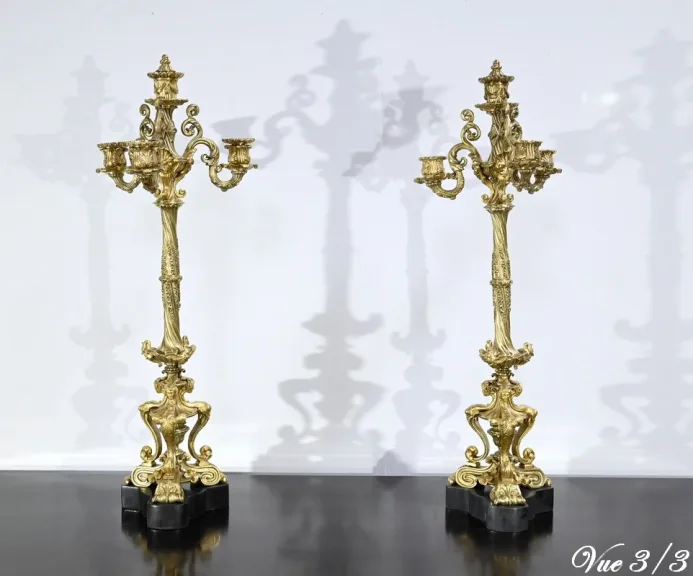 Paire de Candélabres en Bronze Doré, époque Restauration – Début XIXe