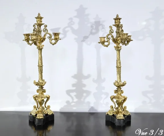 Paire de Candélabres en Bronze Doré, époque Restauration – Début XIXe