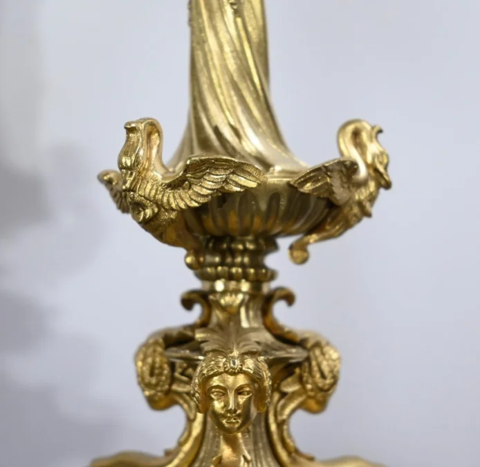 Paire de Candélabres en Bronze Doré, époque Restauration – Début XIXe