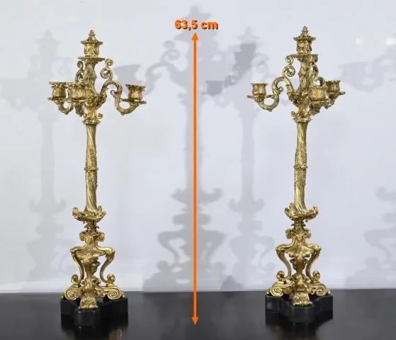 Paire de Candélabres en Bronze Doré, époque Restauration – Début XIXe
