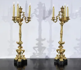 Paire de Candélabres en Bronze Doré, époque Restauration – Début XIXe