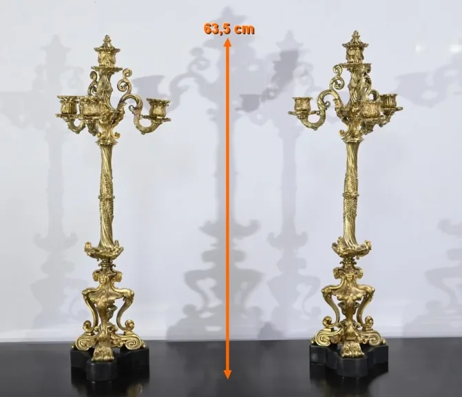 Paire de Candélabres en Bronze Doré, époque Restauration – Début XIXe