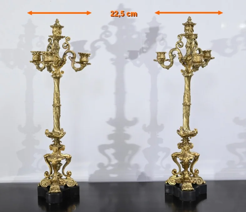 Paire de Candélabres en Bronze Doré, époque Restauration – Début XIXe