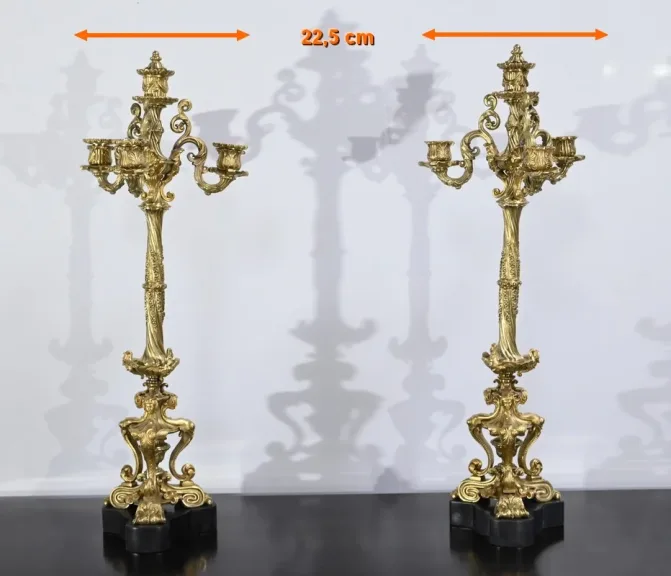 Paire de Candélabres en Bronze Doré, époque Restauration – Début XIXe