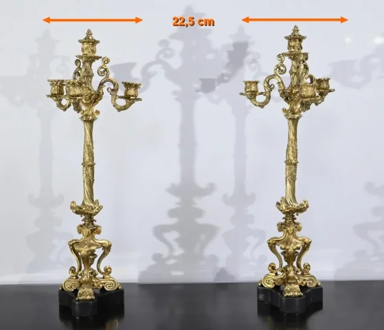 Paire de Candélabres en Bronze Doré, époque Restauration – Début XIXe