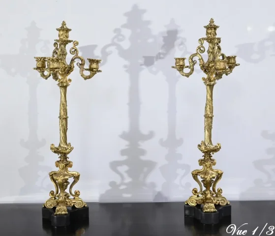 Paire de Candélabres en Bronze Doré, époque Restauration – Début XIXe