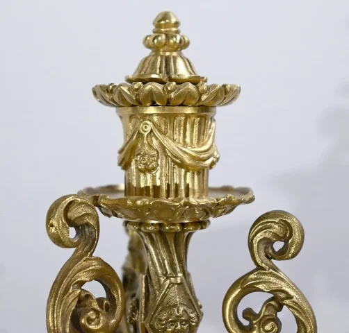 Paire de Candélabres en Bronze Doré, époque Restauration – Début XIXe