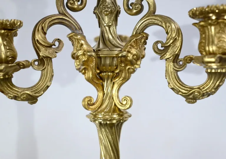 Paire de Candélabres en Bronze Doré, époque Restauration – Début XIXe