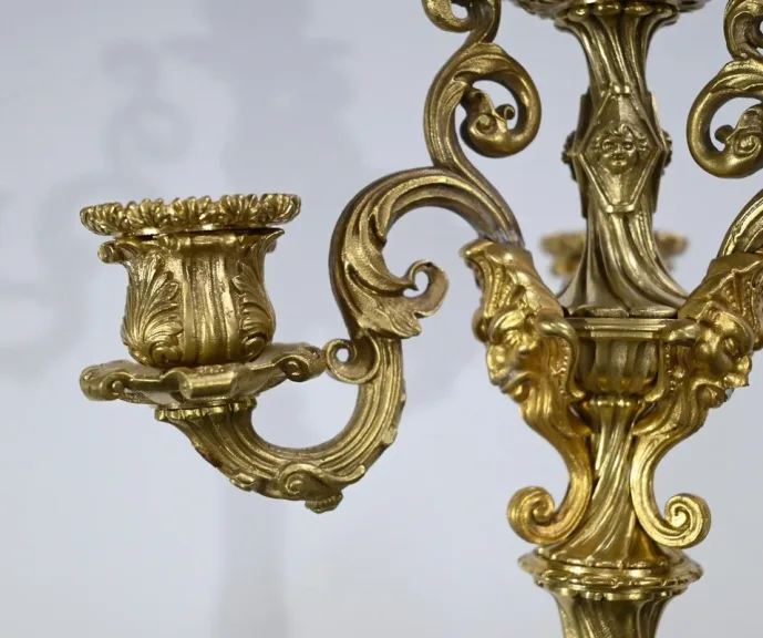 Paire de Candélabres en Bronze Doré, époque Restauration – Début XIXe