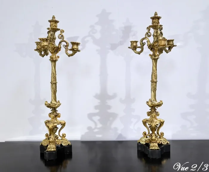 Paire de Candélabres en Bronze Doré, époque Restauration – Début XIXe