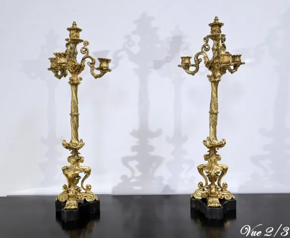 Paire de Candélabres en Bronze Doré, époque Restauration – Début XIXe