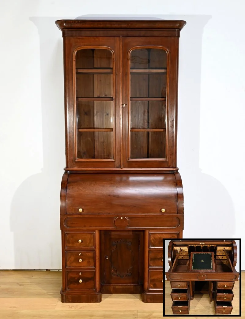 Bureau Cylindre Bibliothèque en Acajou, époque Victorienne, Angleterre – 1850