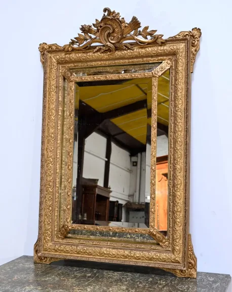Miroir à Parclose en Bois Doré, estampillé AB Bordeaux, style Louis XVI – Fin XIXe