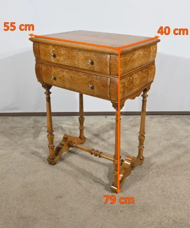 Rare Petite Table Chiffonnière en moucheté d’Amboine et Merisier, époque Louis Philippe – 1re partie XIXe