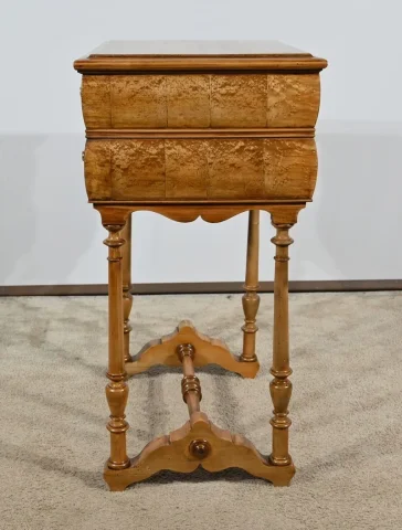 Rare Petite Table Chiffonnière en moucheté d’Amboine et Merisier, époque Louis Philippe – 1re partie XIXe