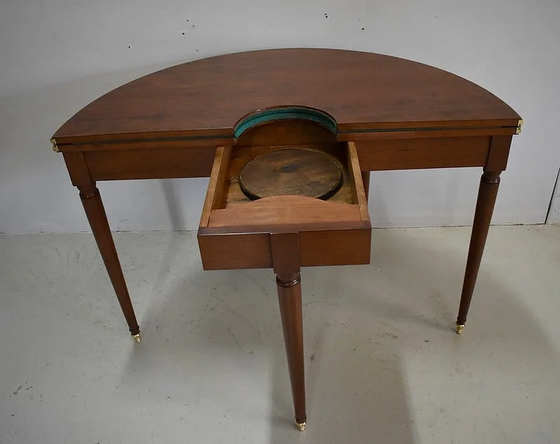 Table à jeu Demi-Lune dite Bouillotte Louis XVI en Acajou XVIIIe