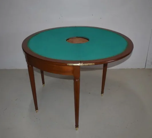 Table à jeu Demi-Lune dite Bouillotte Louis XVI en Acajou XVIIIe