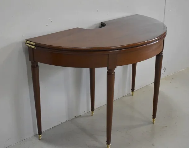 Table à jeu Demi-Lune dite Bouillotte Louis XVI en Acajou XVIIIe
