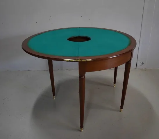 Table à jeu Demi-Lune dite Bouillotte Louis XVI en Acajou XVIIIe