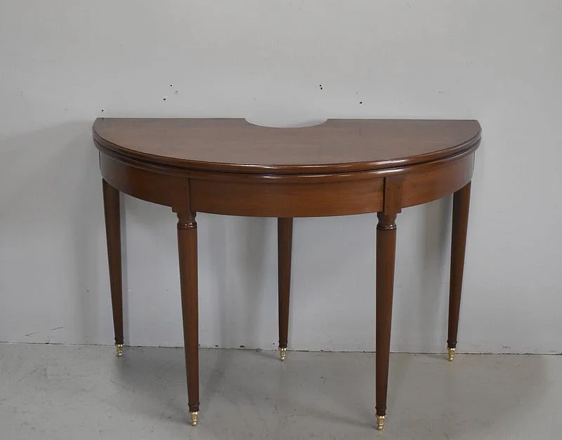 Table à jeu Demi-Lune dite Bouillotte Louis XVI en Acajou XVIIIe