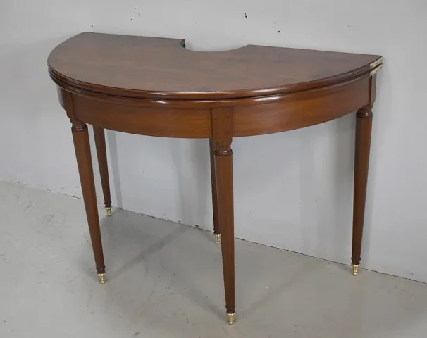 Table à jeu Demi-Lune dite Bouillotte Louis XVI en Acajou XVIIIe