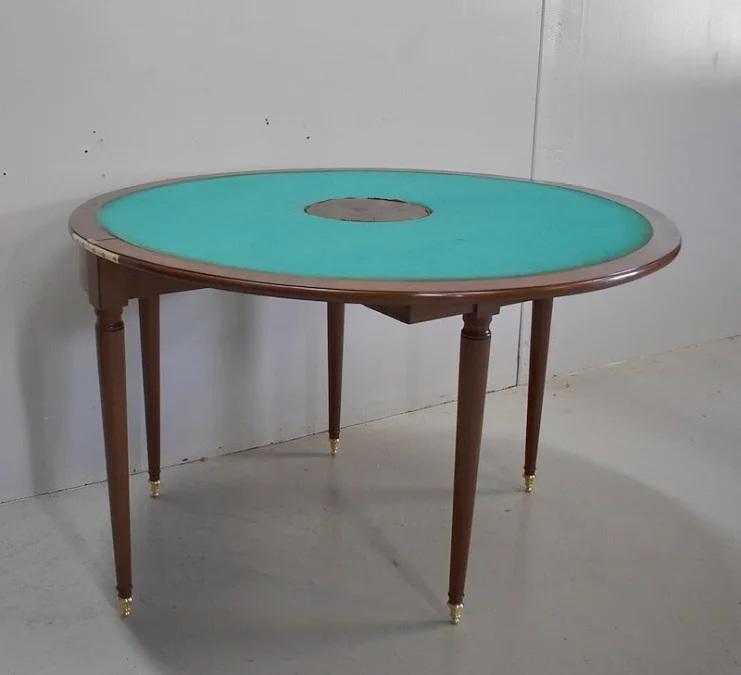 Table à jeu Demi-Lune dite Bouillotte Louis XVI en Acajou XVIIIe