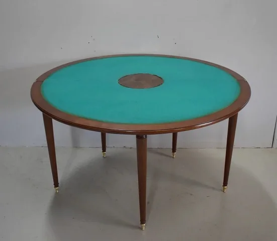 Table à jeu Demi-Lune dite Bouillotte Louis XVI en Acajou XVIIIe