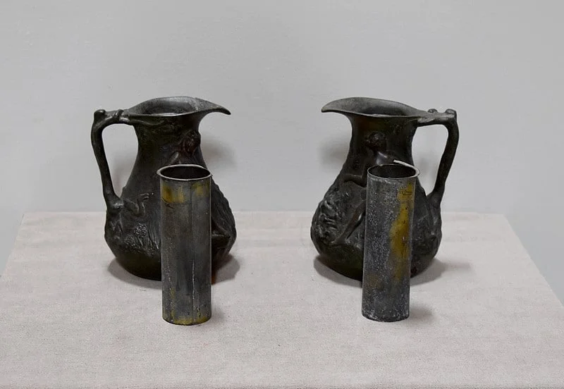 PAIR OF PEWTER VASEES